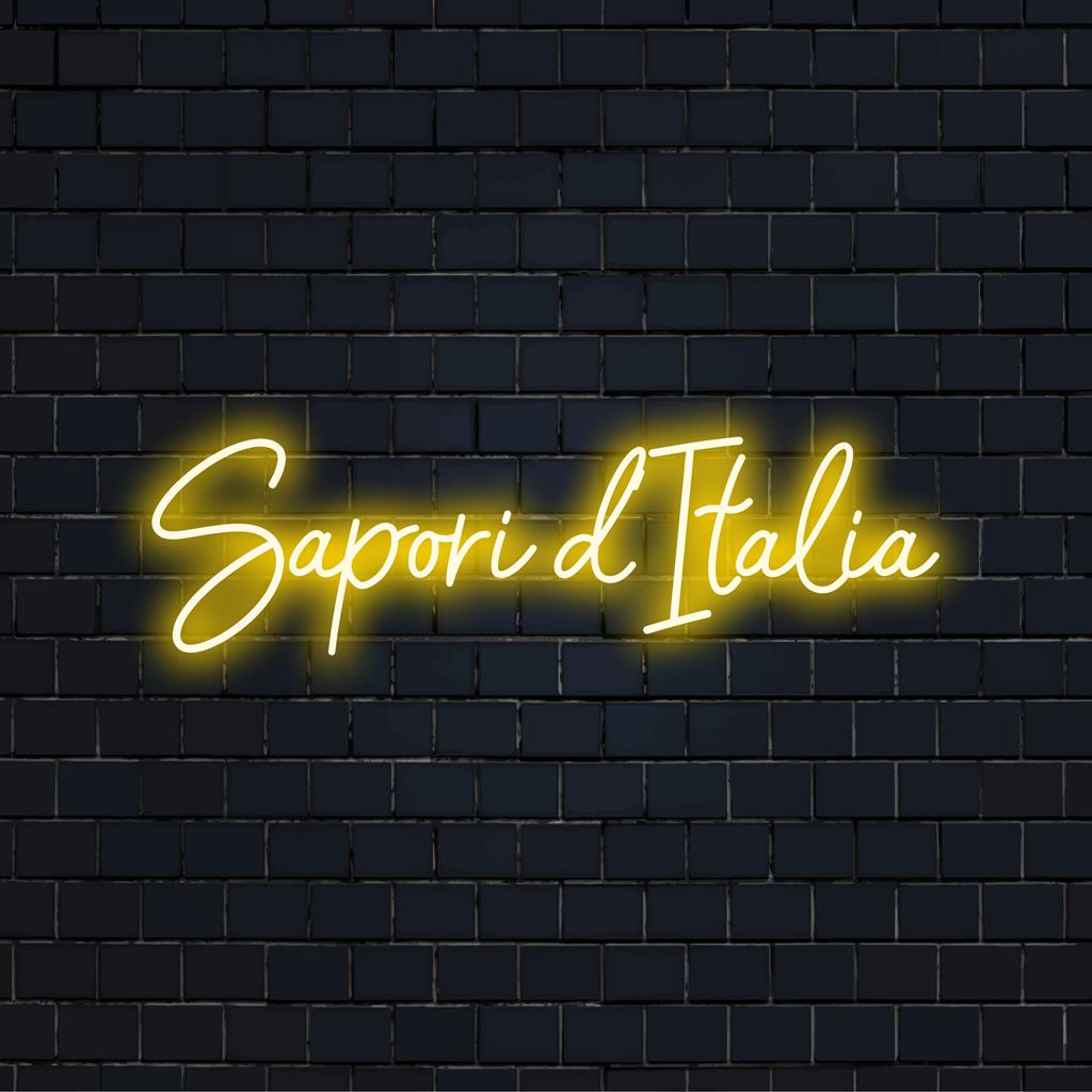 Op maat gemaakt LED-neonbord met 'Sapori D'Italia'; ideaal om een smaakvolle gloed toe te voegen aan elke ruimte met levendige neonverlichting.