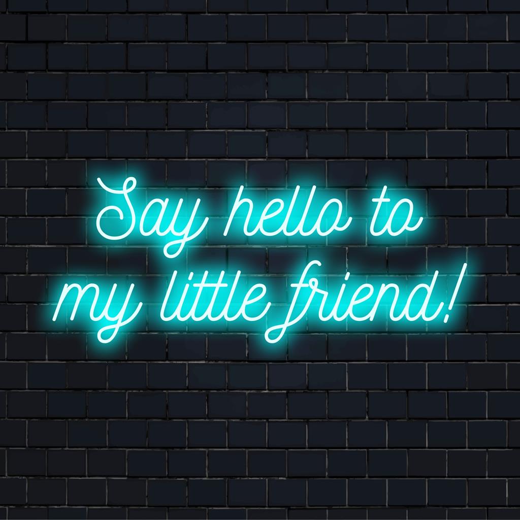Gepersonaliseerde LED-neonreclame met de tekst Zeg hallo tegen mijn kleine vriend! Perfect om elke ruimte een speelse touch te geven.