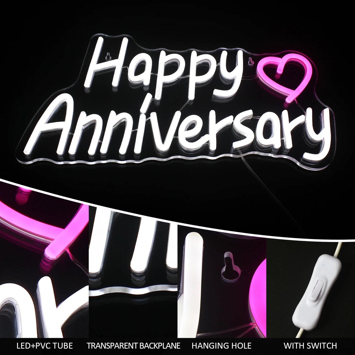 Happy Anniversary 5V USB LED Neon Sign - Budgetvriendelijk