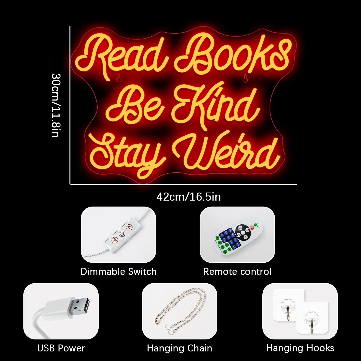 Lees boeken, wees aardig, blijf raar 5V USB LED neonbord - budgetvriendelijk