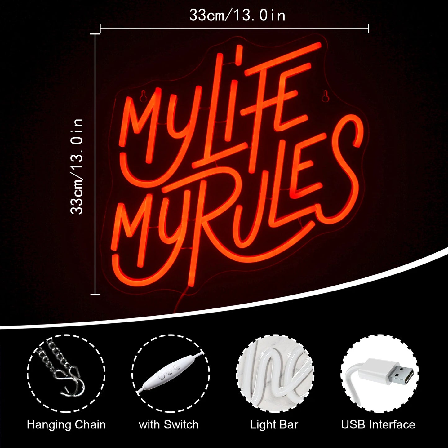 My Life My Rules 5V USB LED Neon Sign - Budgetvriendelijk