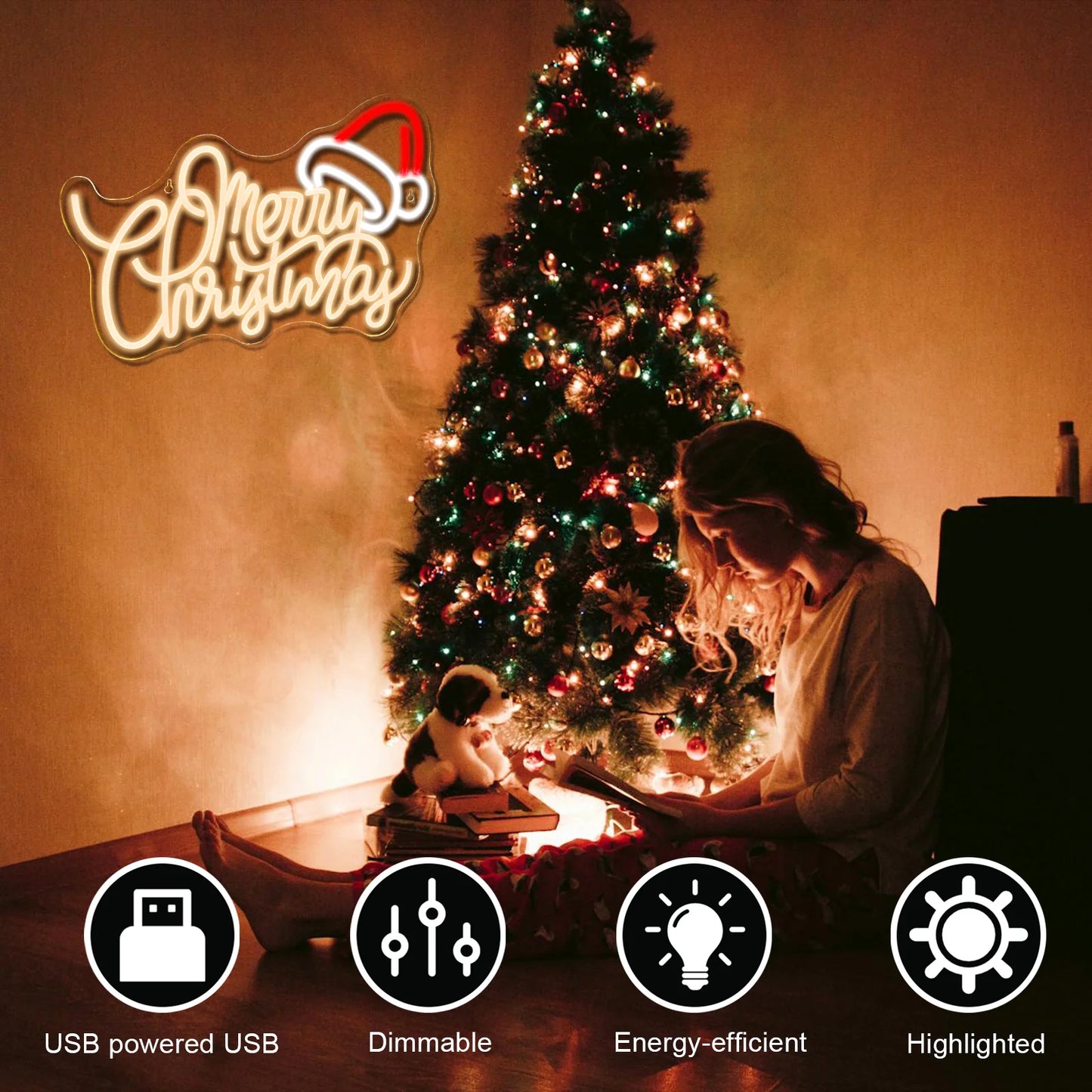 Warm vrolijk kerstfeest 5V USB LED neonbord - budgetvriendelijk