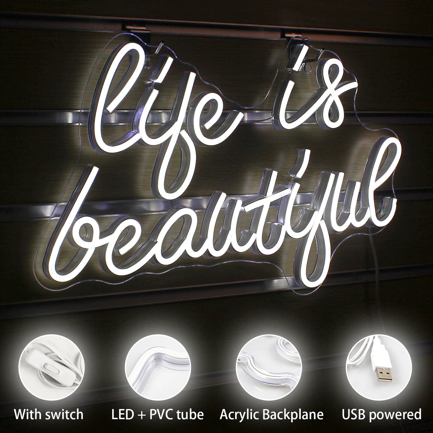 Life is Beautiful 5V USB LED Neon Sign - Budgetvriendelijk