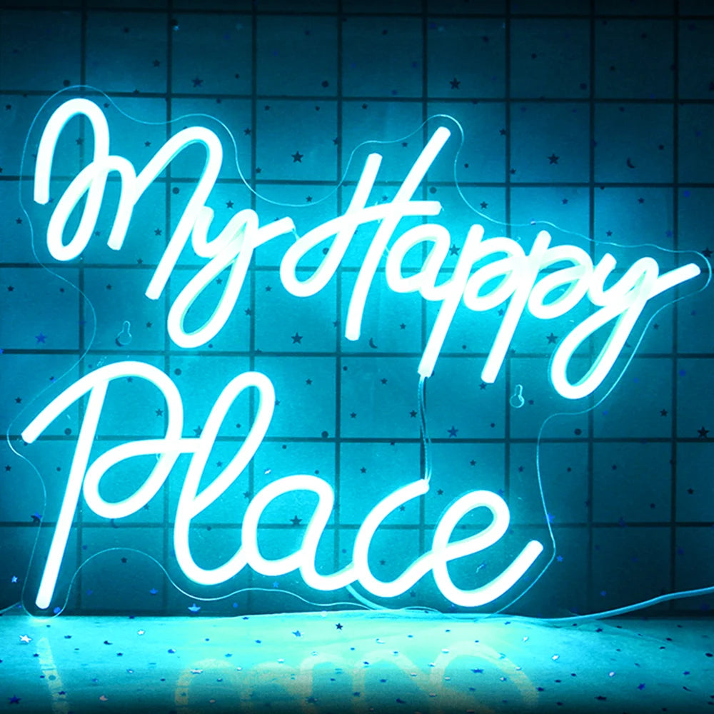 My Happy Place 5V Mini USB LED Neon Sign - Budgetvriendelijk