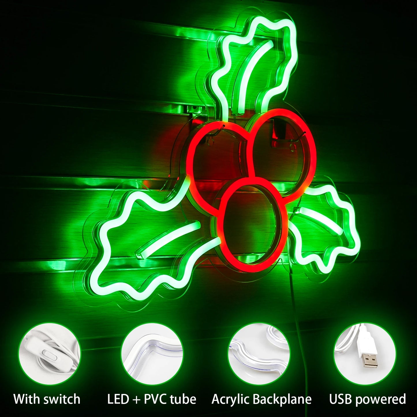 Kerstdecoratie Hulstfruit 5V USB LED Neon Sign - Budgetvriendelijk