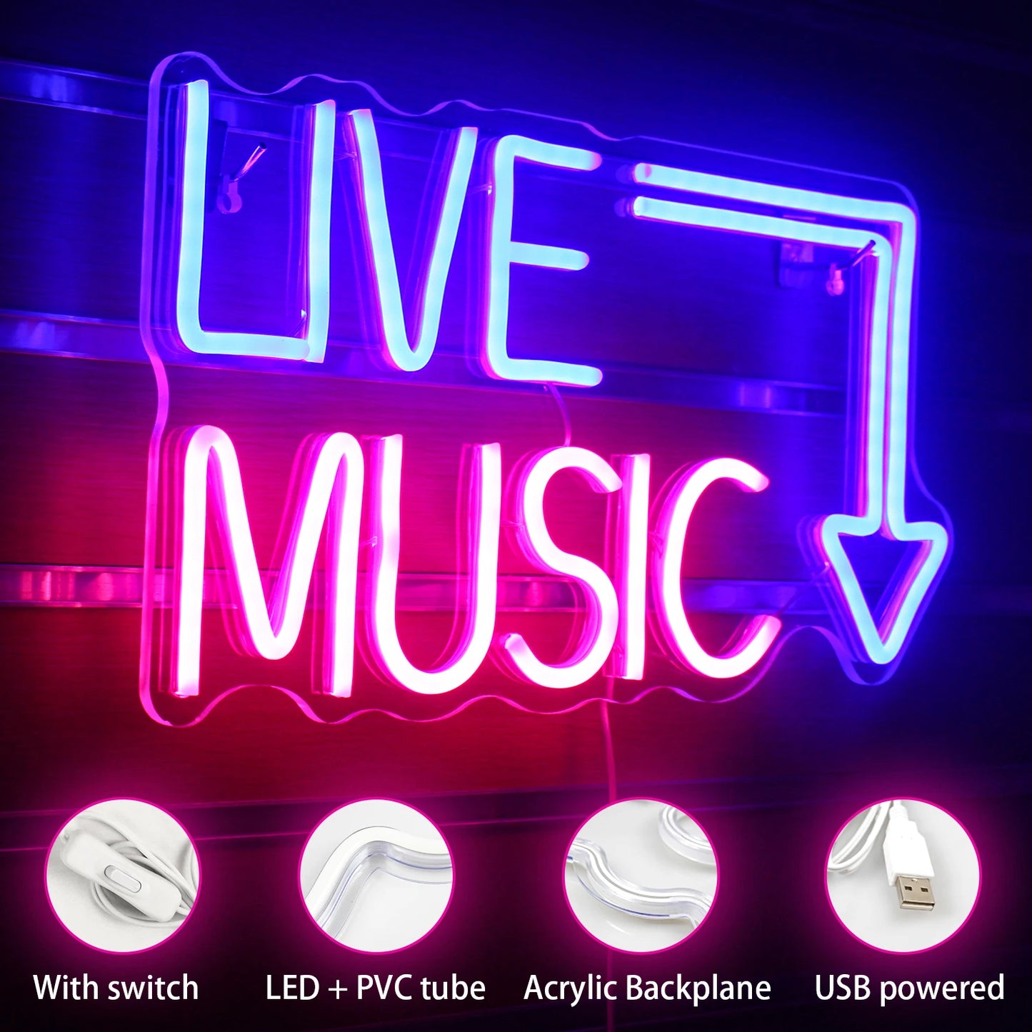Live muziek 5V USB LED neonbord - budgetvriendelijk
