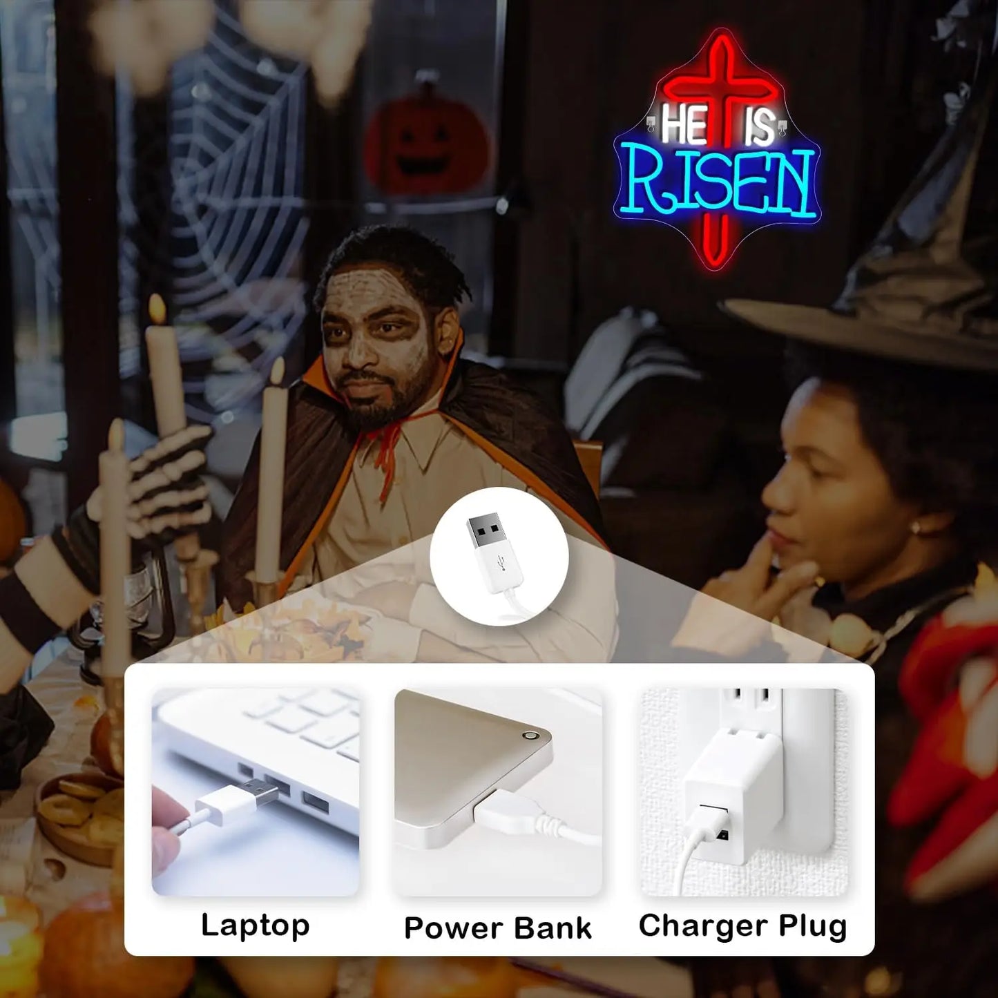 He Is Risen Halloween 5V USB LED Neon Sign - Budgetvriendelijk