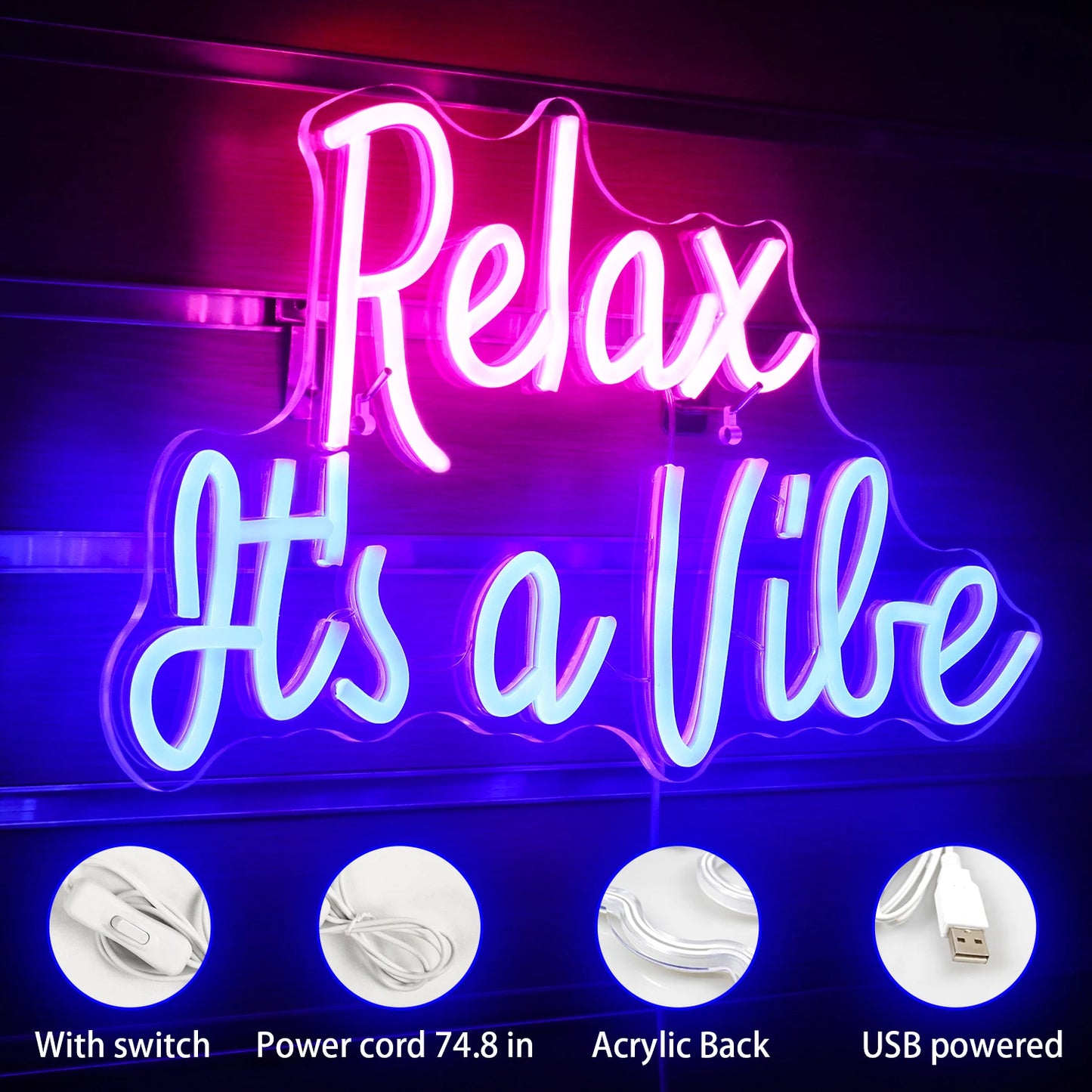 Relax It's a Vibe 5V USB LED Neon Sign - Budgetvriendelijk