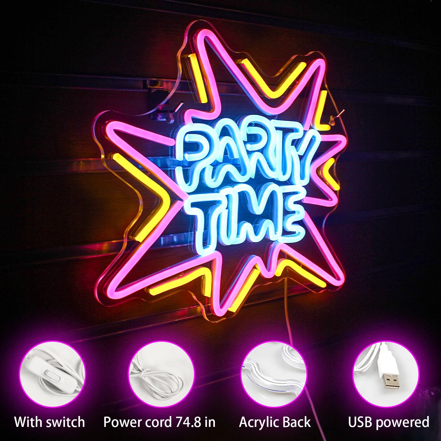 Party Time 5V USB LED Neon Sign - Budgetvriendelijk