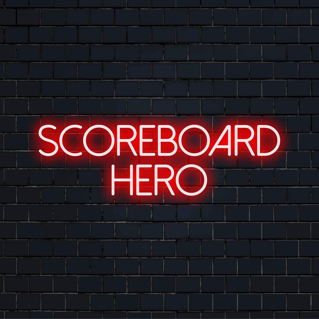 Het levendige, op maat gemaakte LED-neonbord van Scoreboard Hero is perfect voor het verfraaien van spelkamers of ruimtes met een sportthema met dynamisch neonlicht.