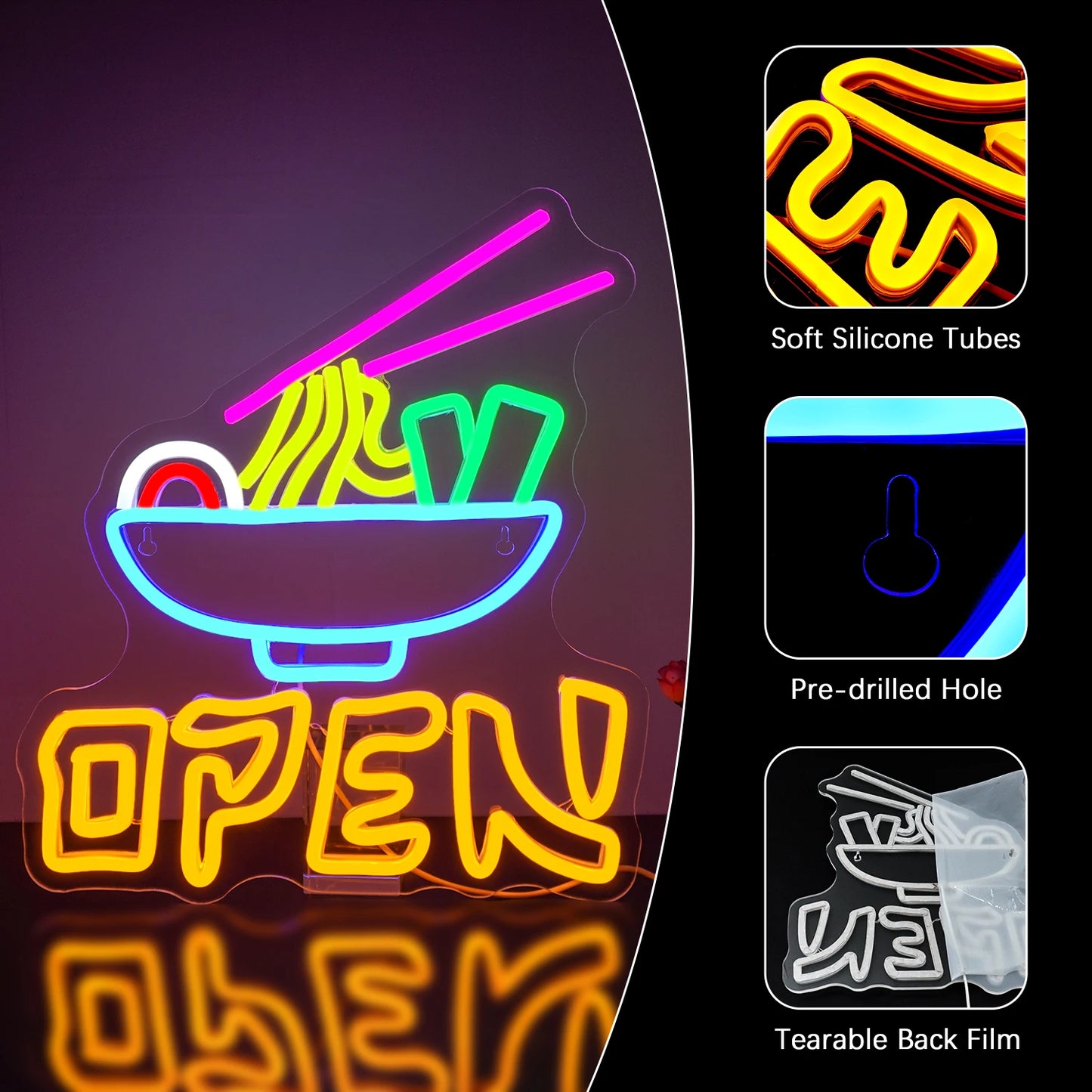 Open Ramen 5V USB LED Neon Sign - Budgetvriendelijk
