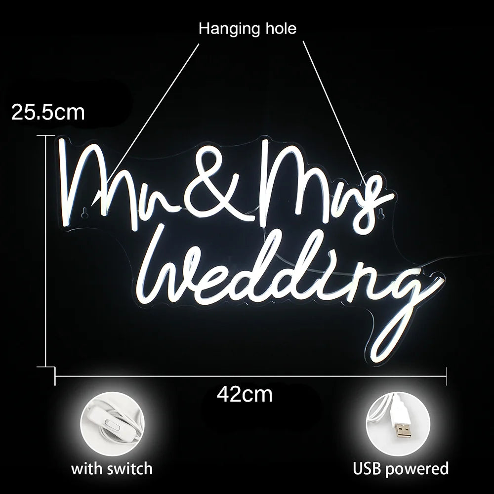 Mr&Mrs Bruiloft 5V USB LED Neon Sign - Budgetvriendelijk