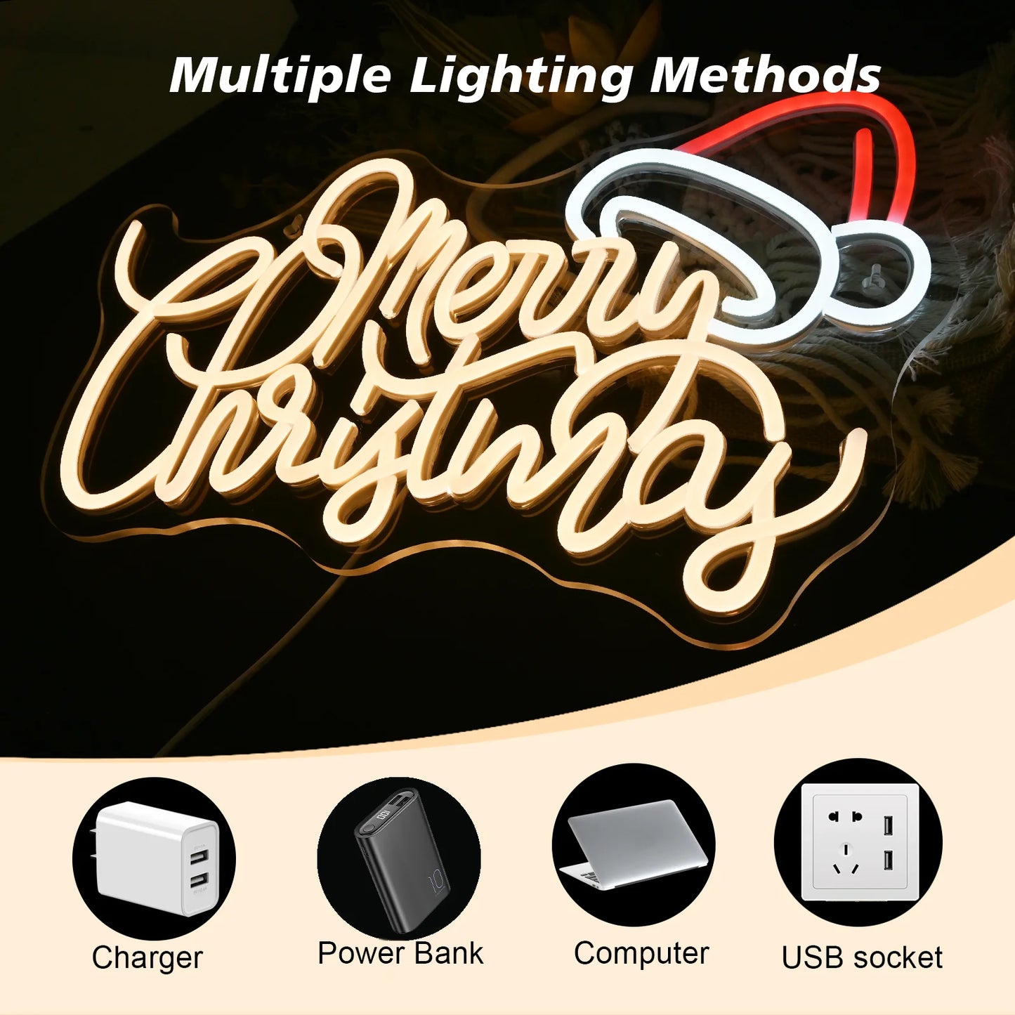 Warm vrolijk kerstfeest 5V USB LED neonbord - budgetvriendelijk