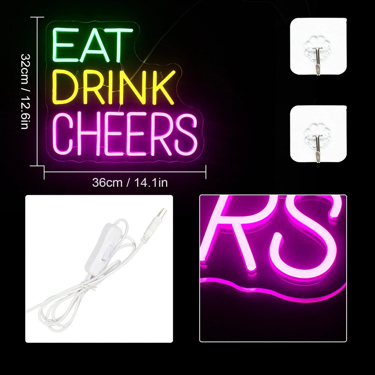 Eat Drink Cheers 5V USB LED Neon Sign - Budgetvriendelijk