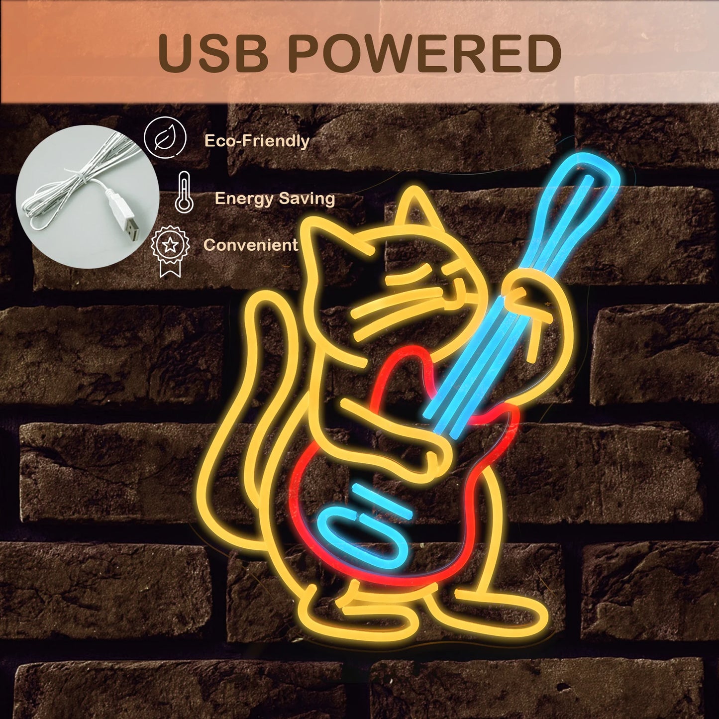 Gitaar spelende kat 5V USB LED neonreclame - budgetvriendelijk