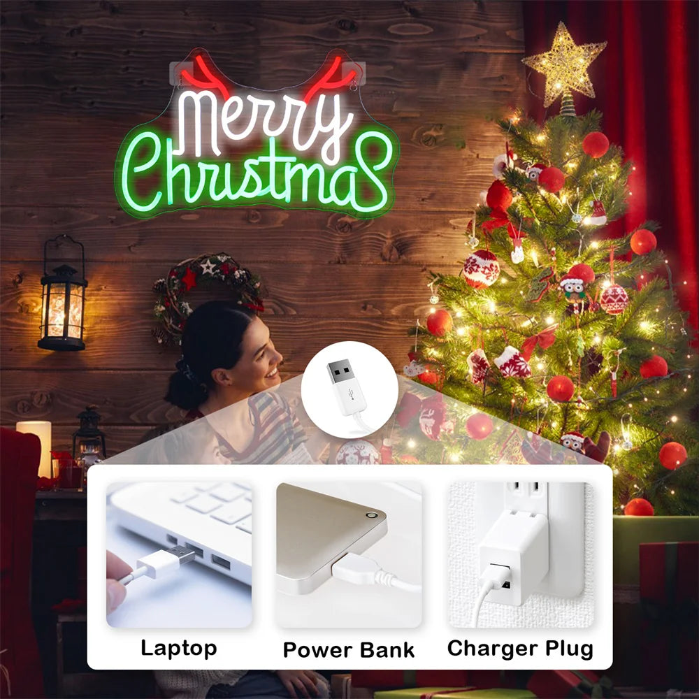 Groen Rood Vrolijk Kerstfeest 5V USB LED Neon Sign - Budgetvriendelijk
