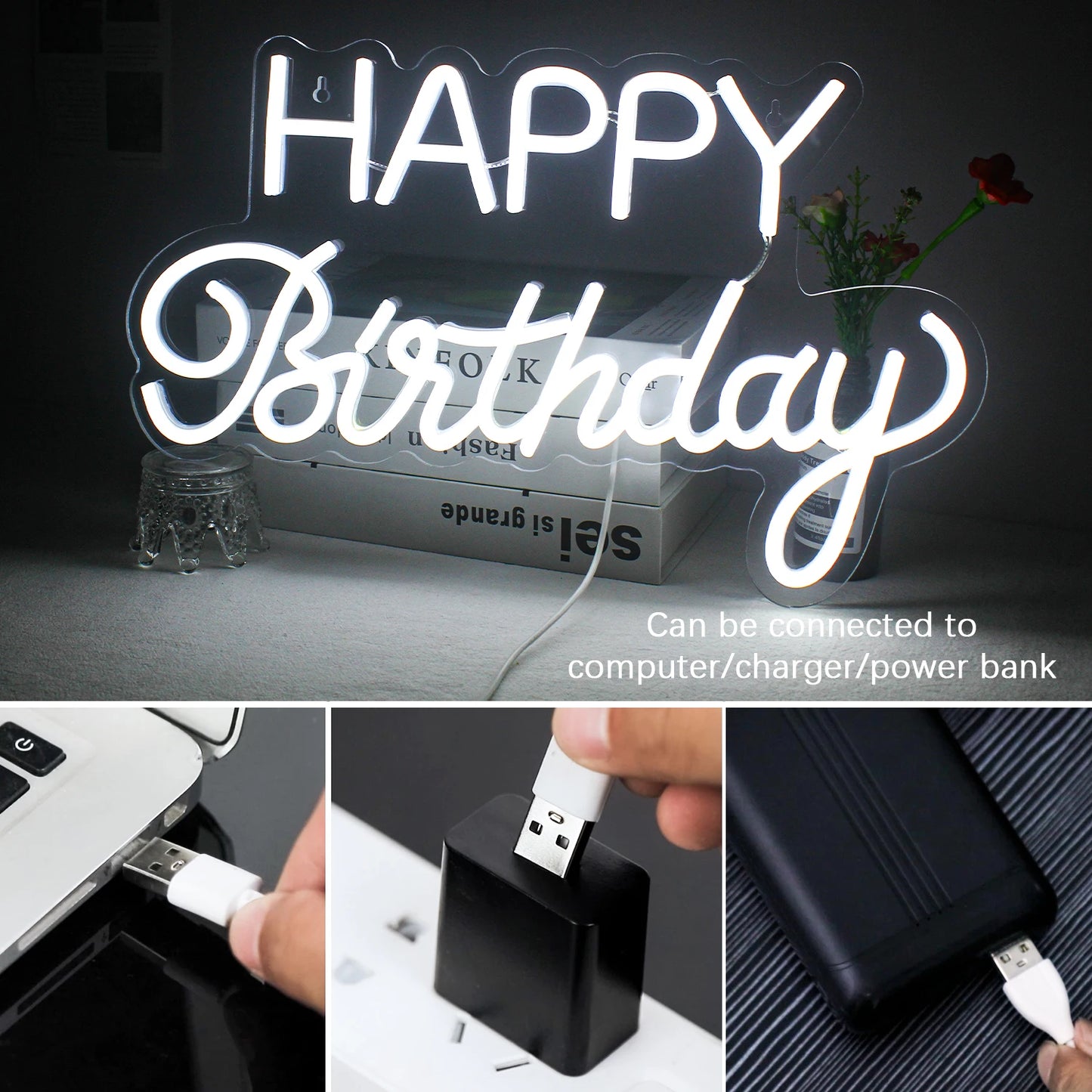 Happy Birthday 5V USB LED Neon Sign - Budgetvriendelijk