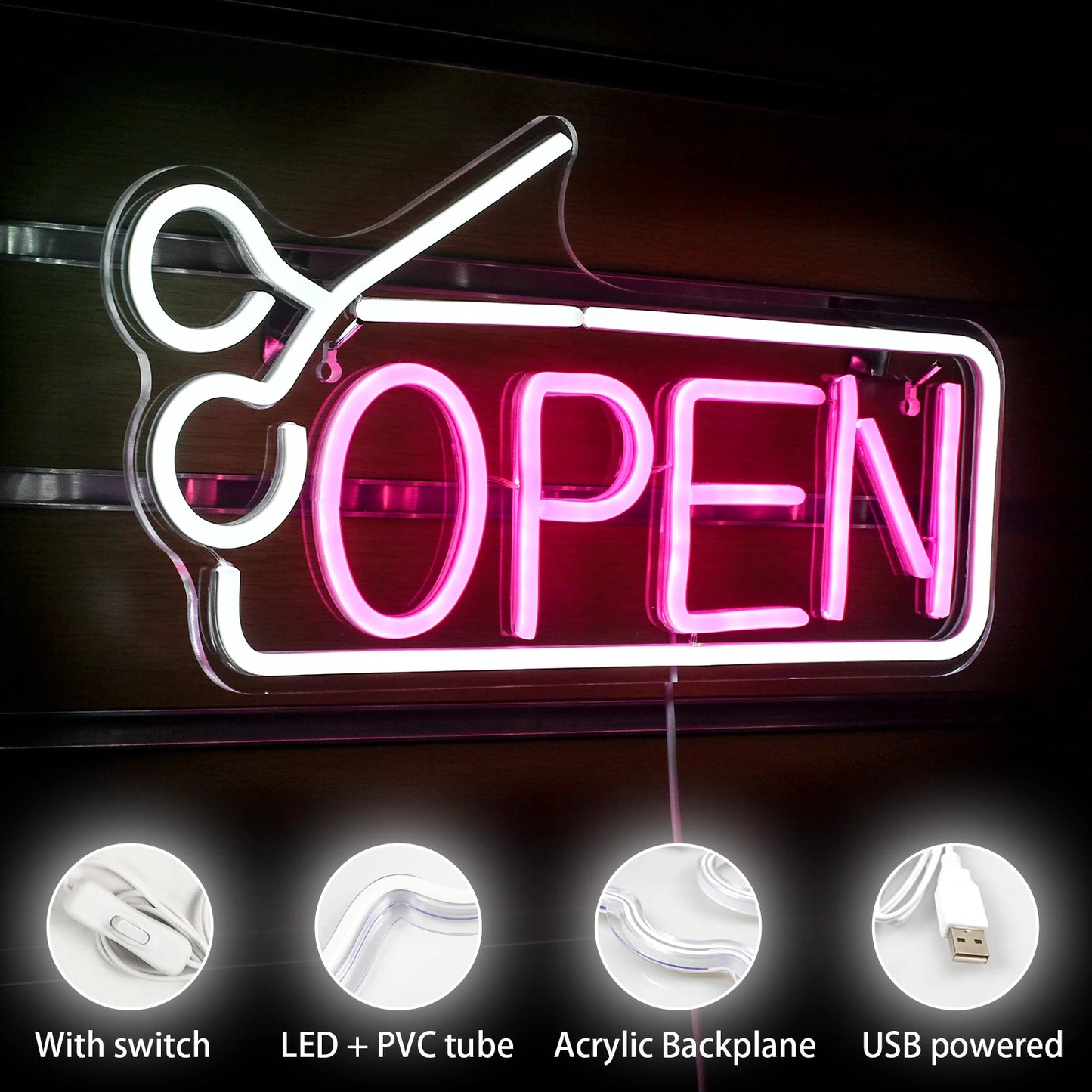 Kapsalon open 5V Mini USB LED neonreclame - budgetvriendelijk