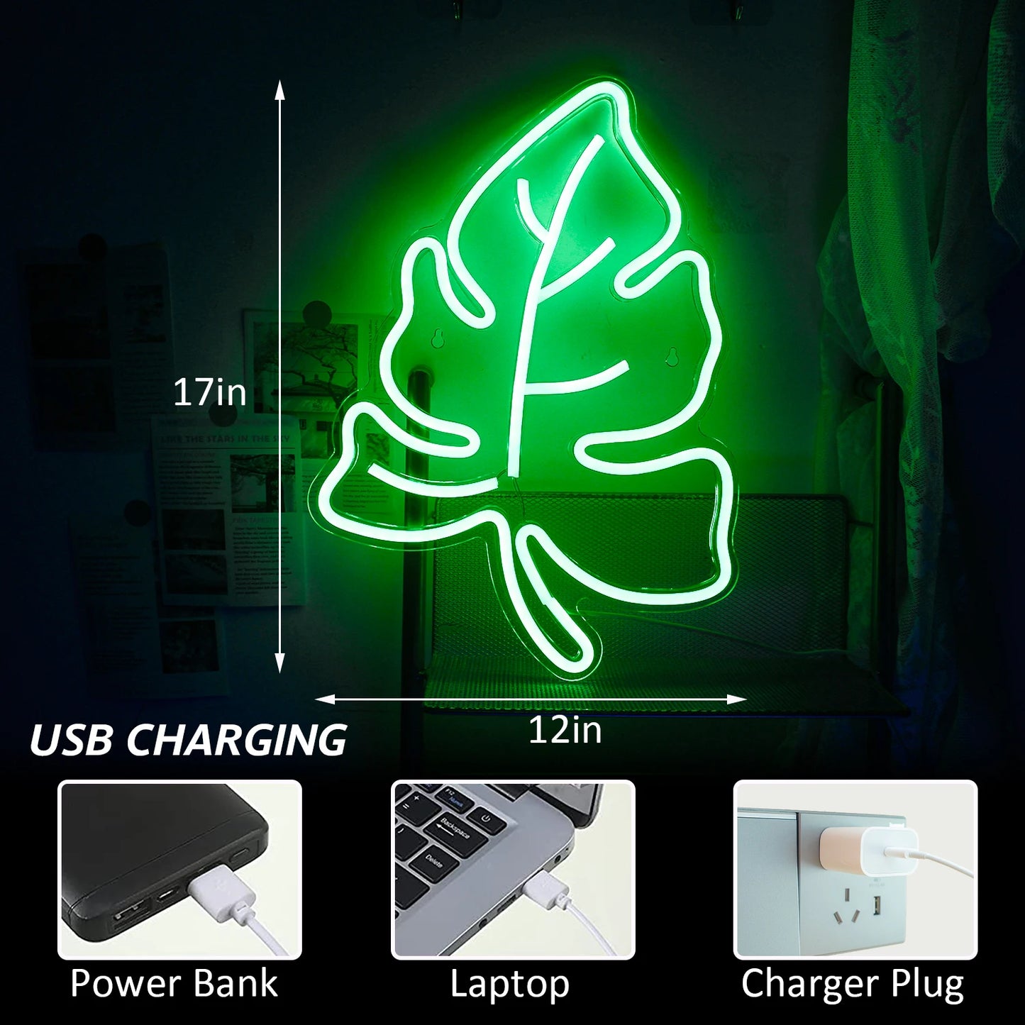 Green Leaf 5V USB LED Neon Sign - Budgetvriendelijk