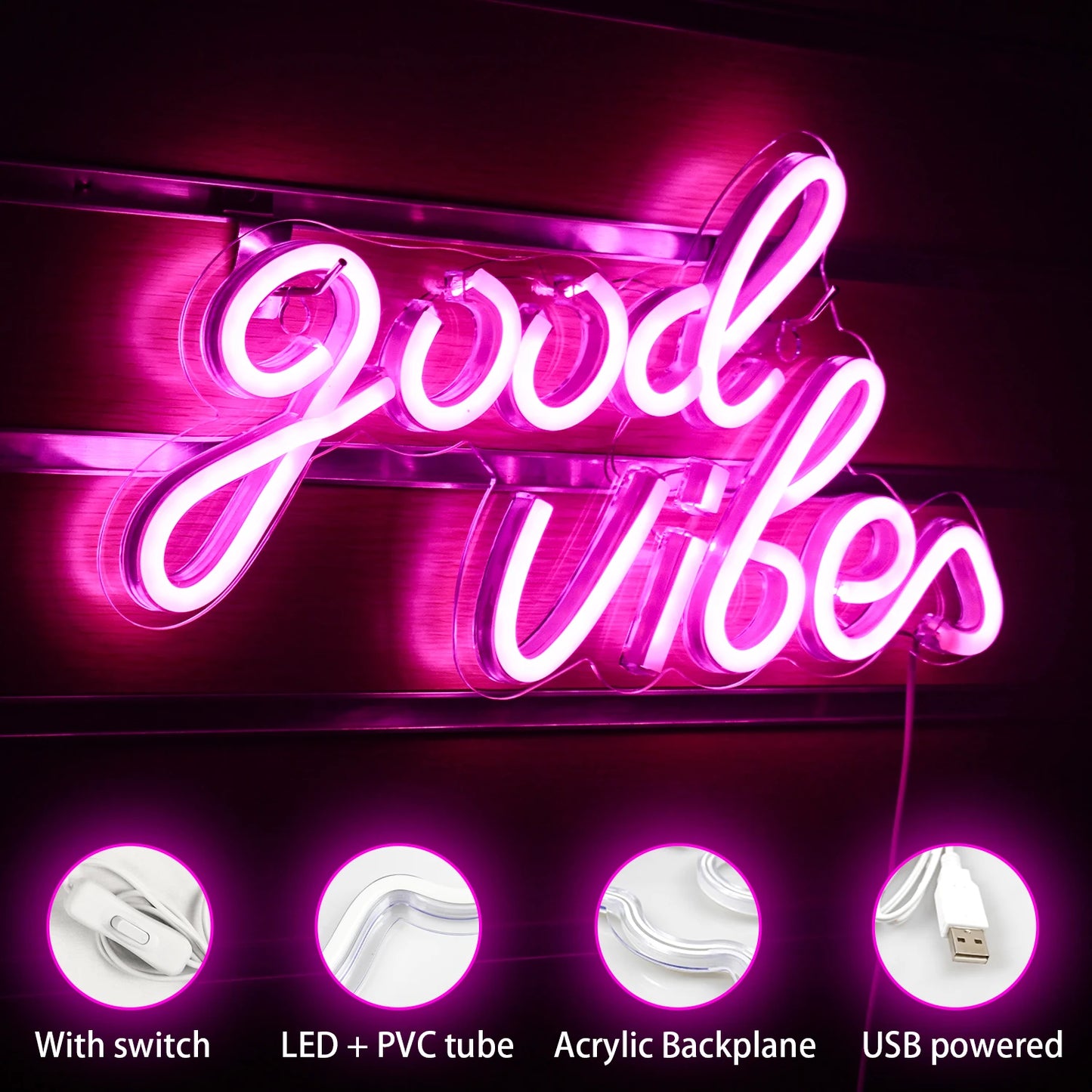 Good Vibes 5V USB LED Neon Sign - Budgetvriendelijk