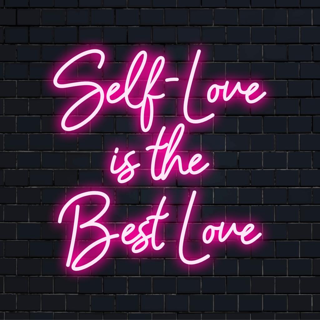 Op maat gemaakt LED-neonbord met de tekst Self-Love Is The Best Love in een stijlvol lettertype, perfect om elke persoonlijke ruimte te verfraaien.