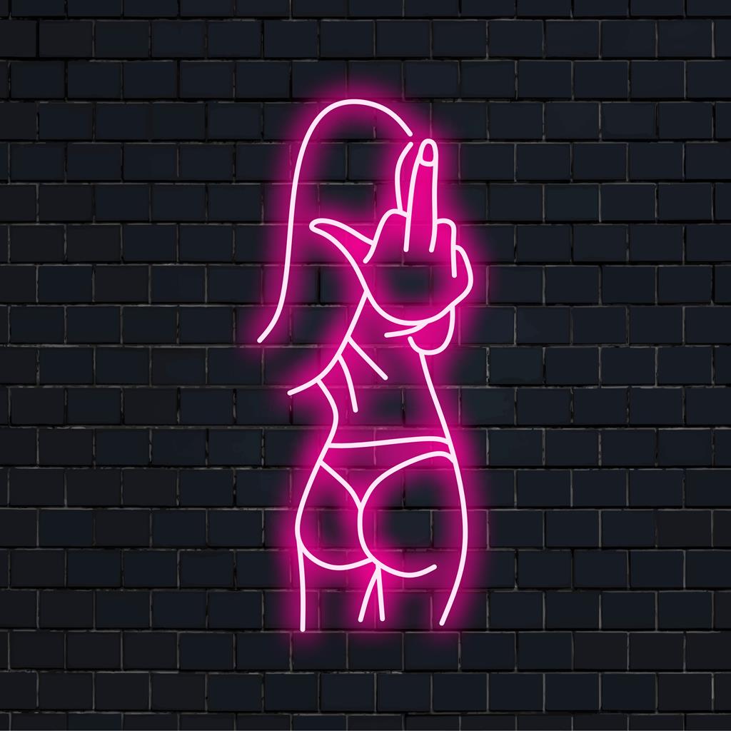 Op maat gemaakt Sexy Bad Girl LED-neonbord met een opvallende middelvinger, perfect voor een gedurfde neonverlichtingsinrichting.
