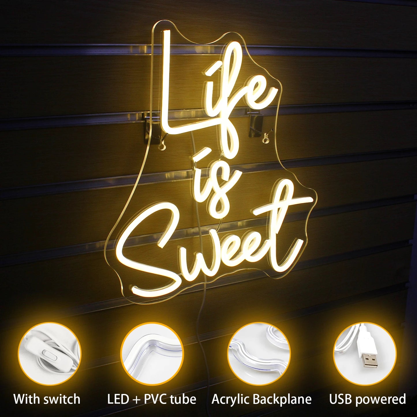 Life is Sweet 5V USB LED Neon Sign - Budgetvriendelijk