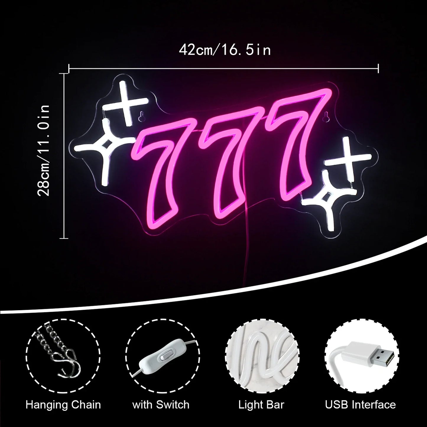 Geluksgetal 777 5V USB LED Neon Sign - Budgetvriendelijk