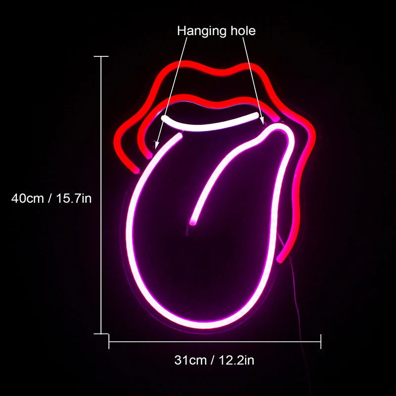Sexy vlam rode lippen grote tong 5V mini USB LED neonbord - budgetvriendelijk