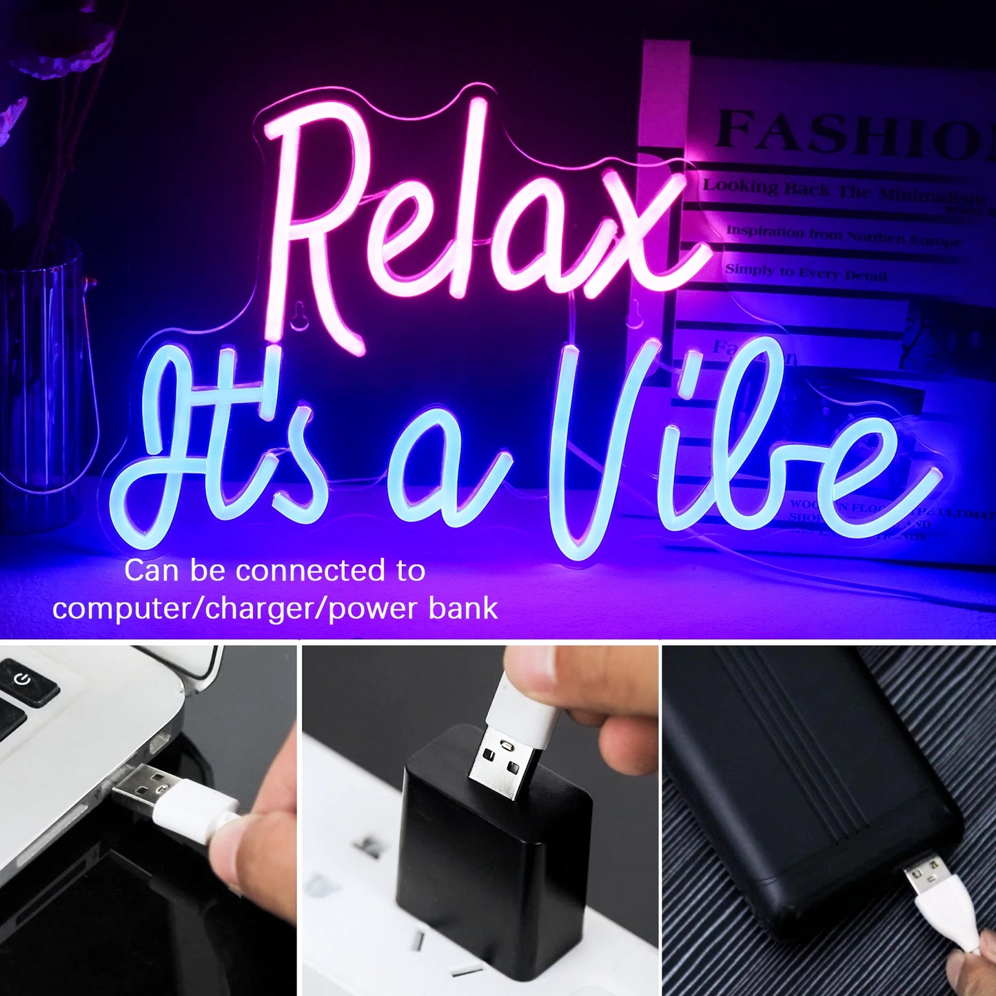 Relax It's a Vibe 5V USB LED Neon Sign - Budgetvriendelijk