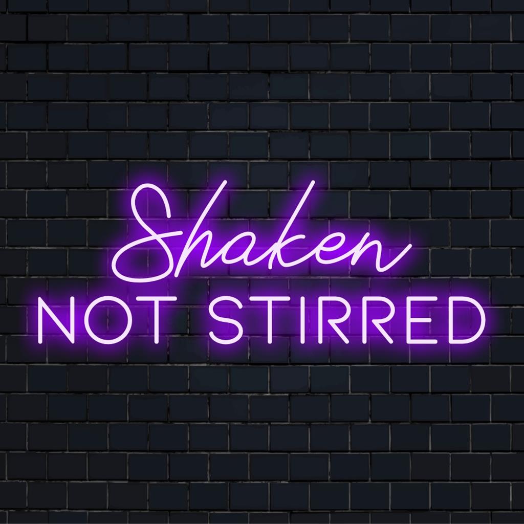 Shaken Not Stirred LED-neonbord met op maat gemaakte, oplichtende tekst, perfect voor het verlichten van ruimtes met een persoonlijk tintje.