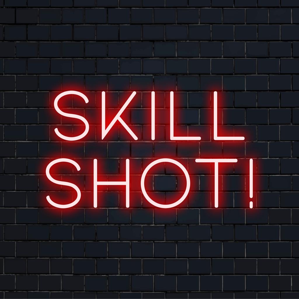 Skill Shot! LED-bord met een levendig, op maat gemaakt ontwerp, ideaal voor unieke neondecoraties en gepersonaliseerde lichtkunst.