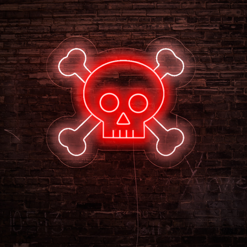 "Skull and Bones Neon Sign" voegt een gedurfde en gewaagde toets toe met zijn iconische afbeeldingen, en werpt een krachtige gloed voor een rebelse en dramatische sfeer in uw ruimte.