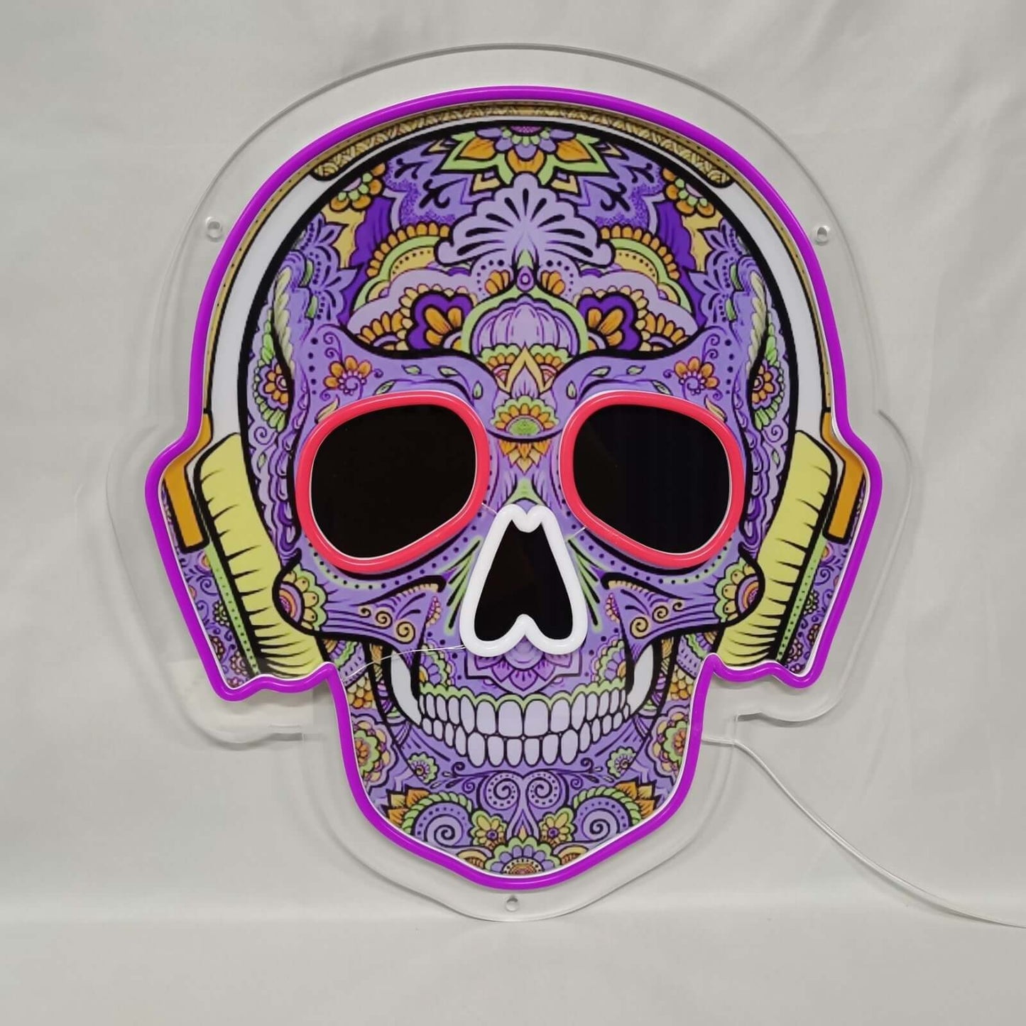 Schedel met koptelefoon UV-print LED neonreclame - The Art Neon