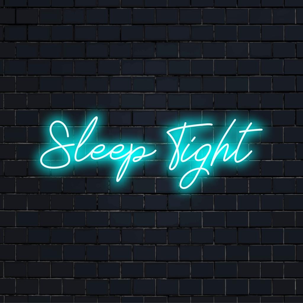 Gloeiend Sleep Tight LED-neonbord met warm licht, ideaal als gepersonaliseerde neonkunst voor een gezellige sfeer in de avond.