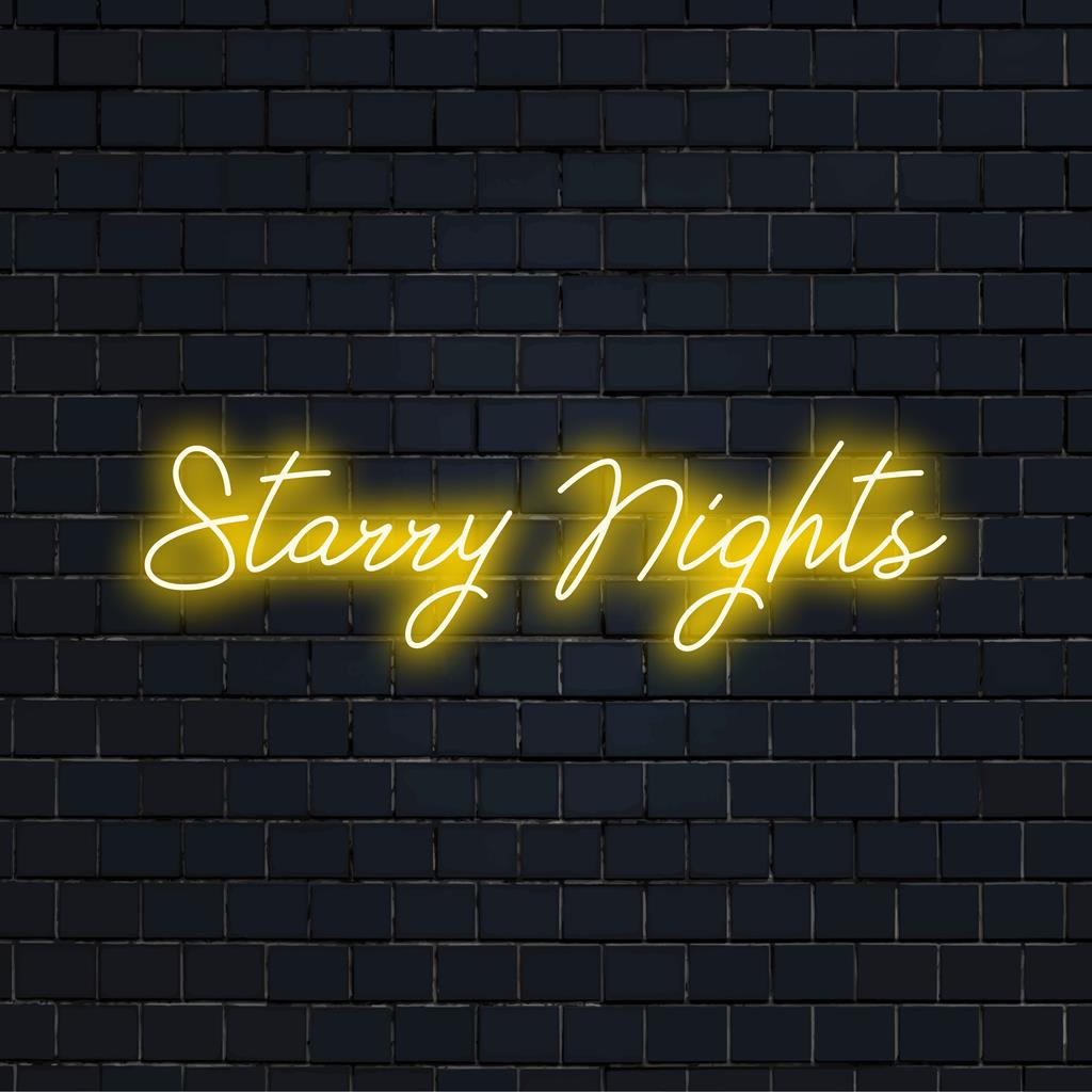 Het op maat gemaakte Starry Nights neonbord brengt stralende charme en sfeer; perfect voor elke inrichting dankzij de lichtgevende aantrekkingskracht.