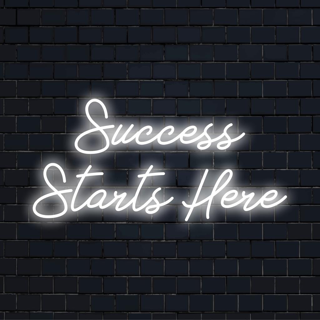'Success Starts Here'' neonreclame, perfect voor een gepersonaliseerde LED-citaat als inspirerende decoratie. Transformeer elke ruimte!