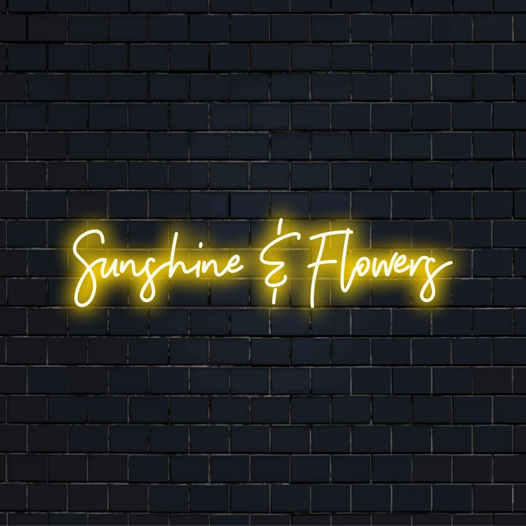Aangepast LED-neonbord met de tekst Sunshine And Flowers, perfect om elke ruimte een levendige, warme lichtdecoratie te geven.