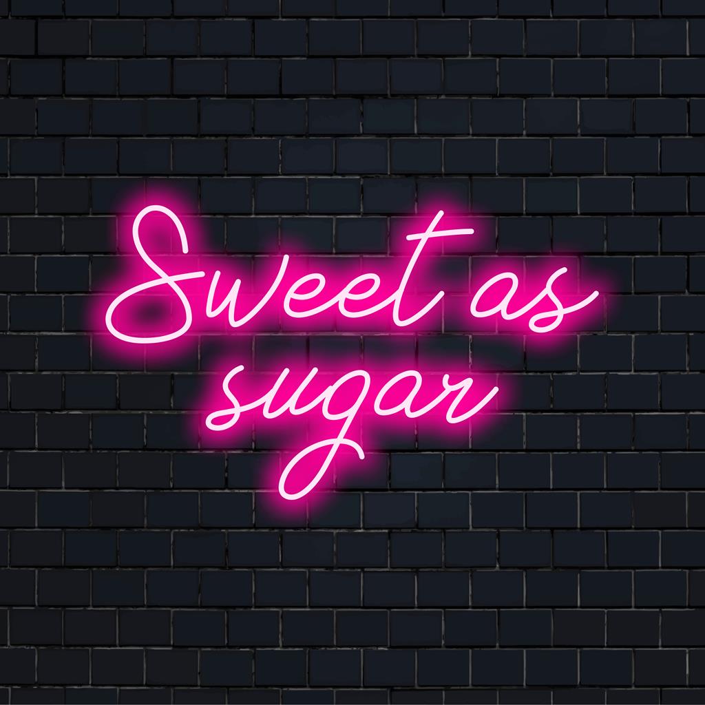 Neonreclame met de tekst Sweet As Sugar, perfect voor het opfleuren van elke ruimte met een gepersonaliseerde LED-charme en unieke neonkunst.