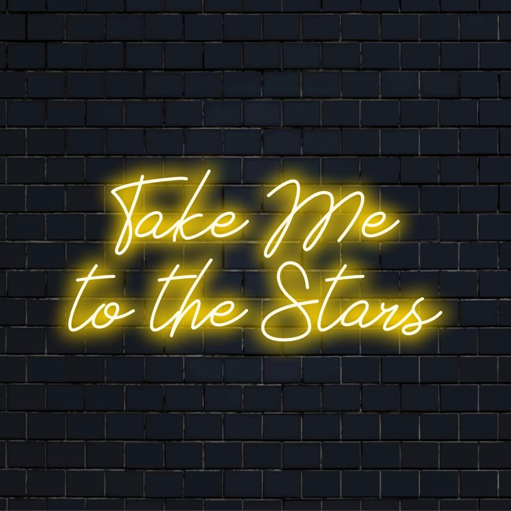 Op maat gemaakt LED-neonbord met de tekst Take Me To The Stars, perfecte neonkunst aan de muur en lichtdecoratie voor een persoonlijke sfeer.