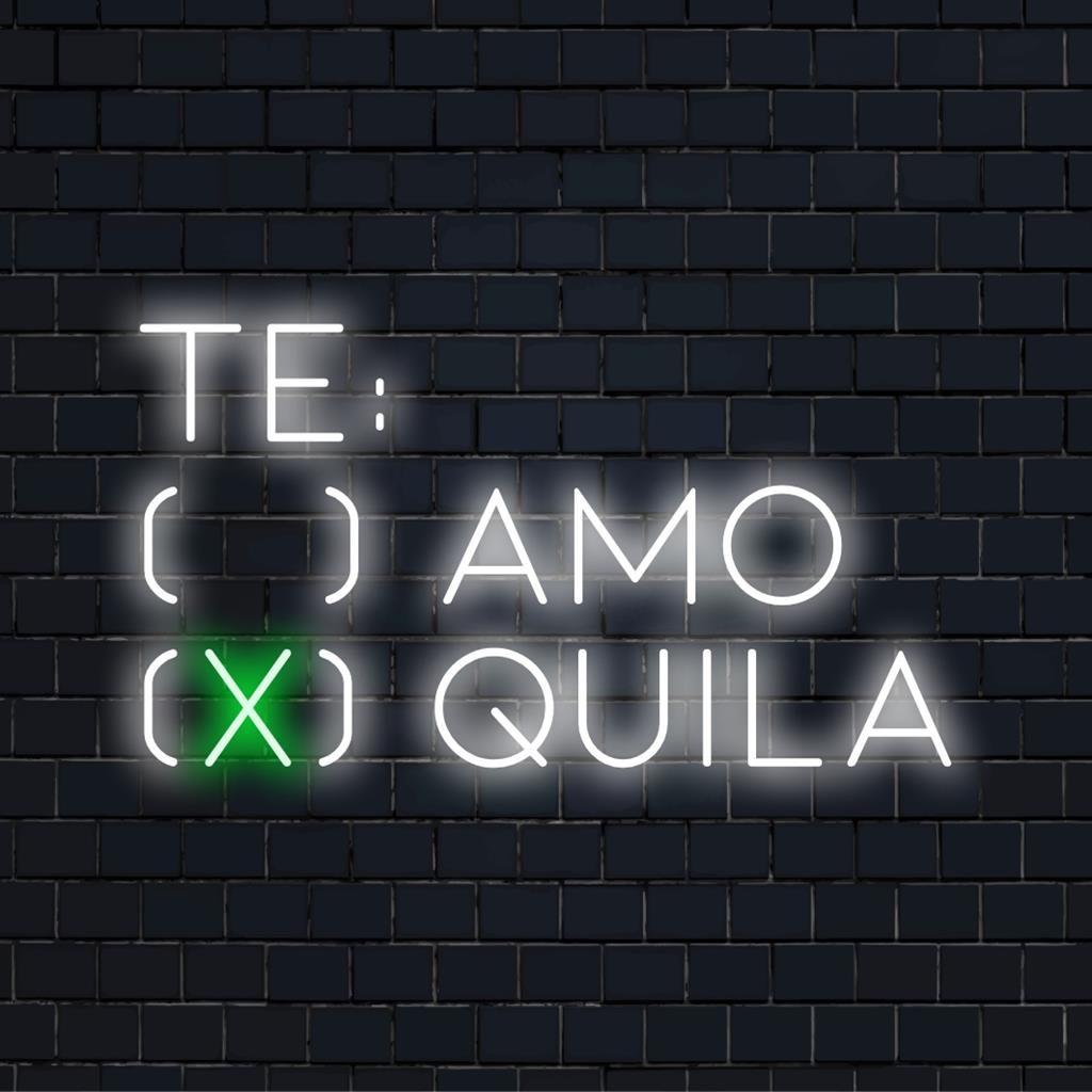 Te Amo X Quila LED-neonreclame op maat: levendige neontekstkunst; perfecte neondecoratie met een persoonlijke touch. Neonreclame op maat.