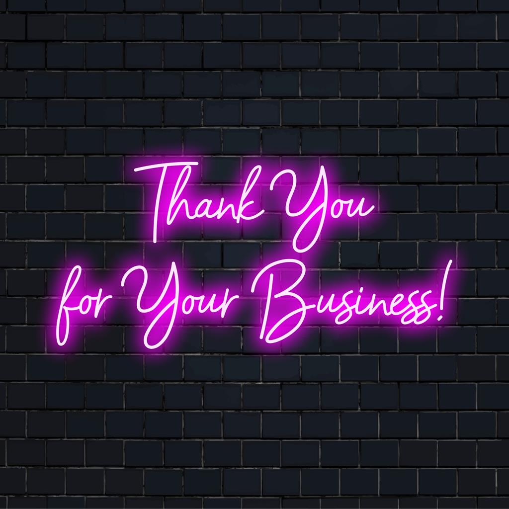 Op maat gemaakt LED-neonbord met een gepersonaliseerde 'Bedankt voor uw zakelijke bezoek!'-boodschap, perfect voor een unieke neonverlichtingsdecoratie.