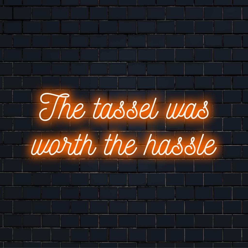 Op maat gemaakt LED-neonbord met de tekst: 'De kwast was de moeite waard'. Een feestelijk neonkunstwerk met quote.