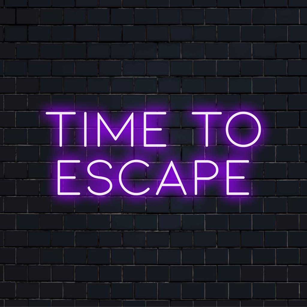 LED-neonbord met de tekst Time To Escape; veelzijdige decoratie met levendige verlichting voor elke setting.