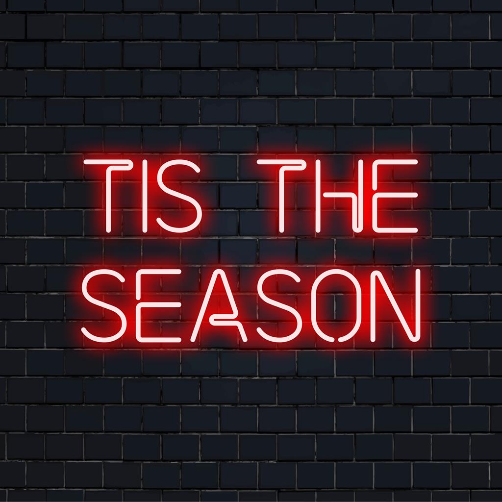 Een feestelijk 'Tis The Season' LED-neonbord, perfect om uw ruimte een feestelijke gloed te geven. Neonlichtdecoratie.