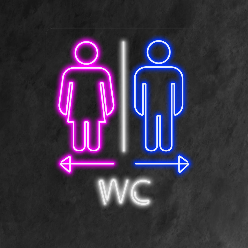 "Toilet Wc Restroom Men and Woman Neon Sign" bevat heldere, universele symbolen voor eenvoudige identificatie van toiletten.