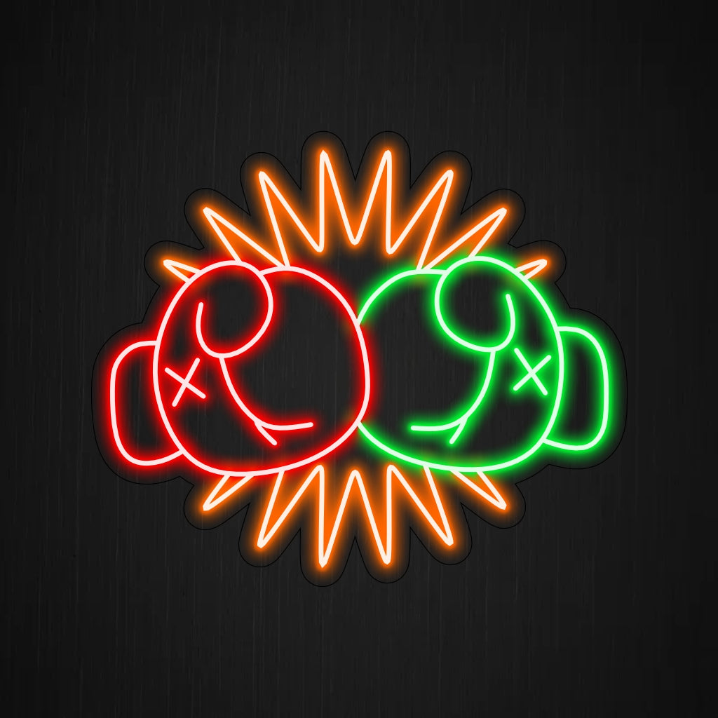 Het neonbord "Two Hands with Boxing Gloves Hitting Each Other" voegt intensiteit toe met het dynamische ontwerp en werpt een energieke gloed die de passie en actie van het boksen viert in uw ruimte.