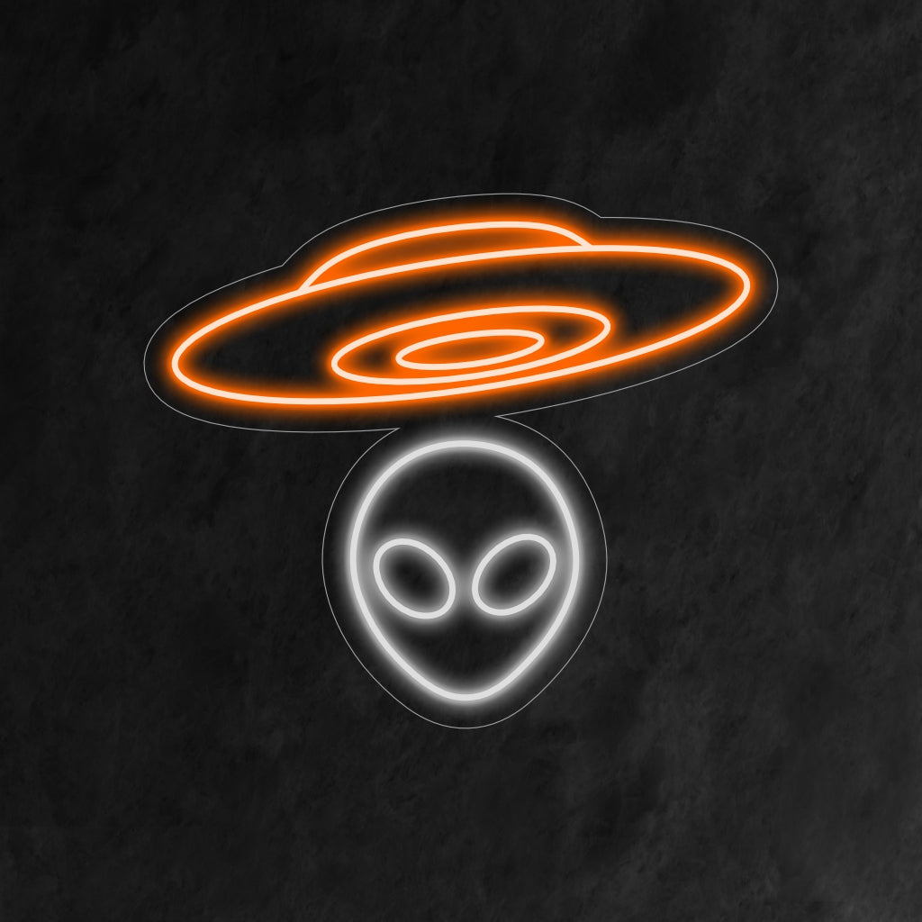 "UFO and Alien Neon Sign" is een speelse toevoeging aan je interieur met een ruimtethema. Een neonlamp die een buitenaards tintje geeft met een UFO- en alien-ontwerp.