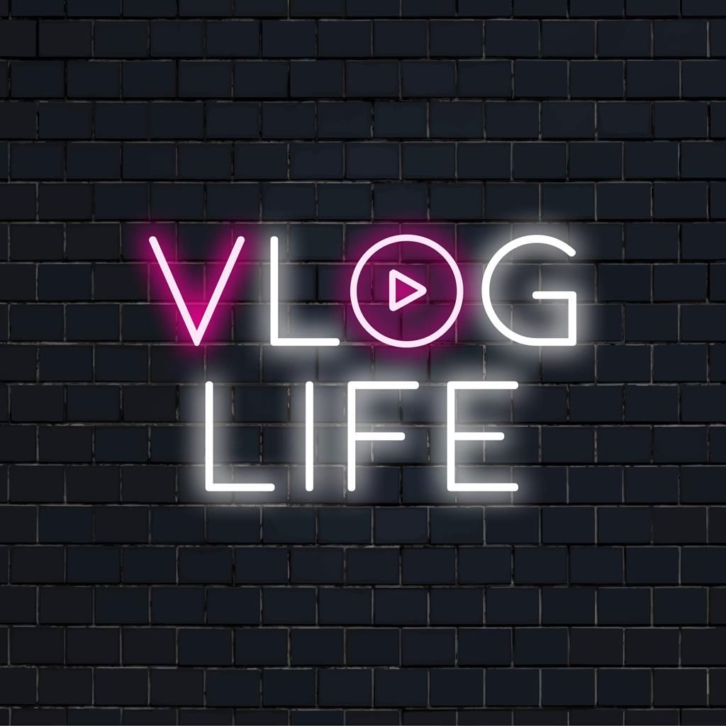 Vlog Life LED-neonreclame, perfect voor contentmakers en ideaal voor het verhogen van de energie in uw opnamestudio.