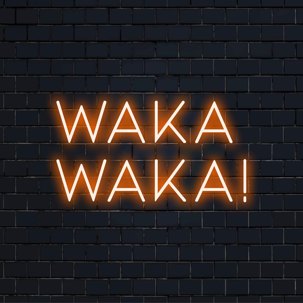 Aangepast LED-neonbord met de tekst Waka Waka!, perfect voor een unieke neonverlichtingsdecoratie en een persoonlijke sfeer.
